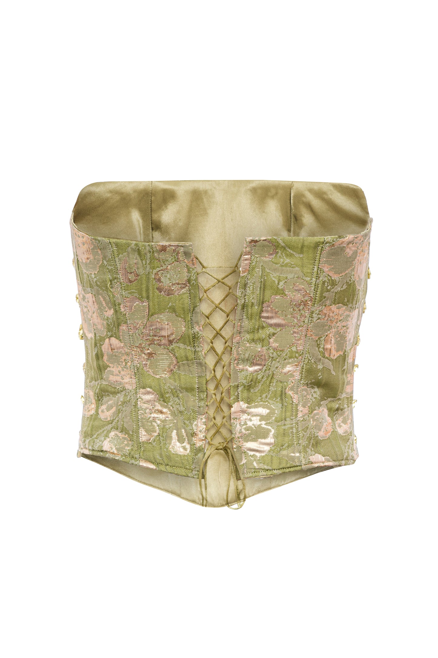 Ivry - Floral Print Strapless Corset Green