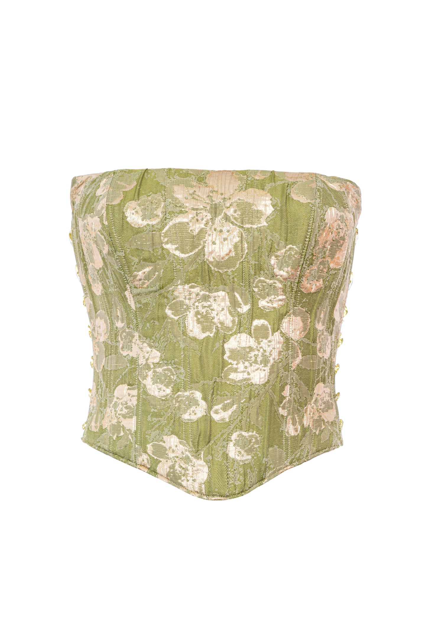 Ivry - Floral Print Strapless Corset Green