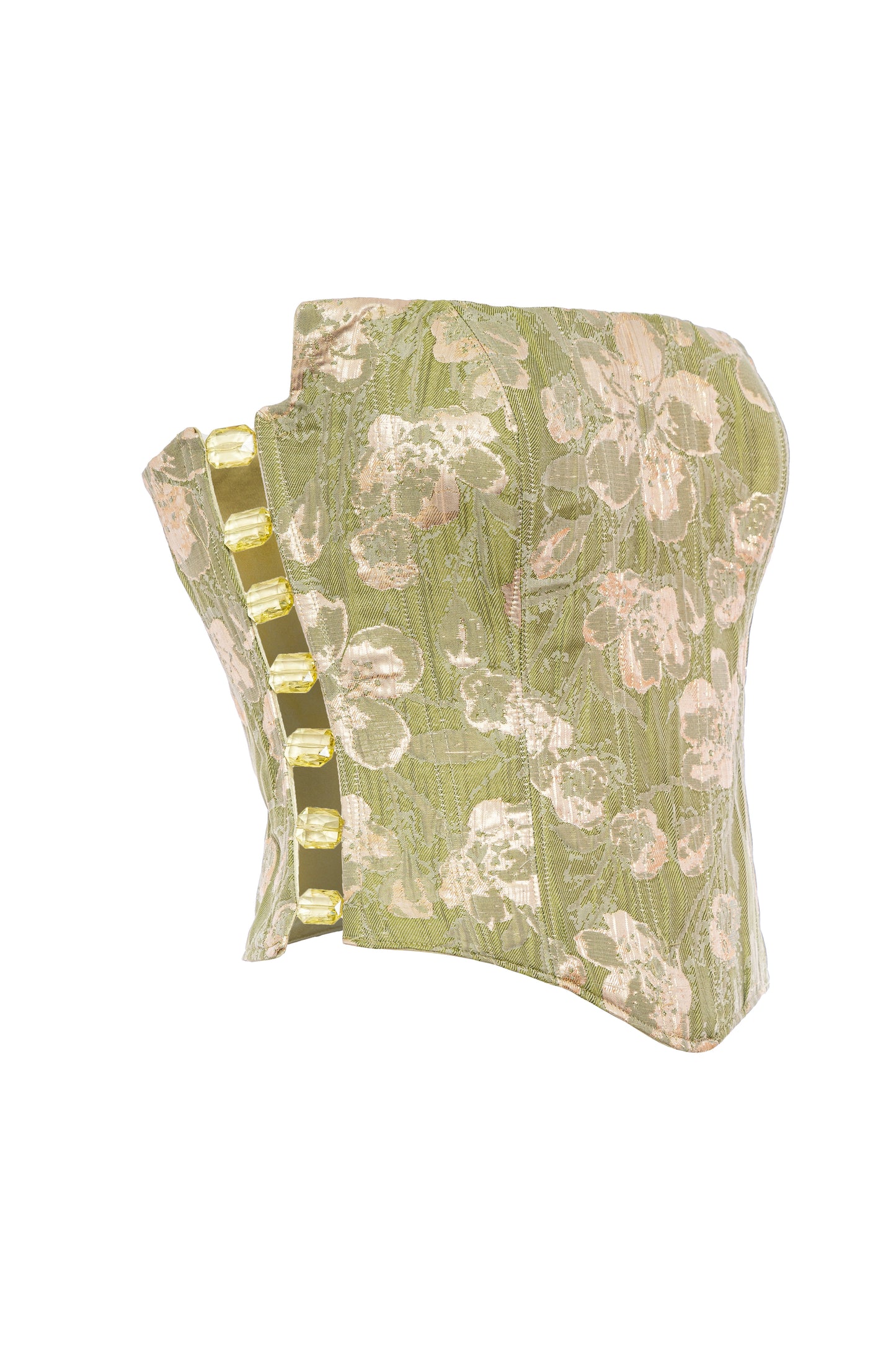 Ivry - Floral Print Strapless Corset Green