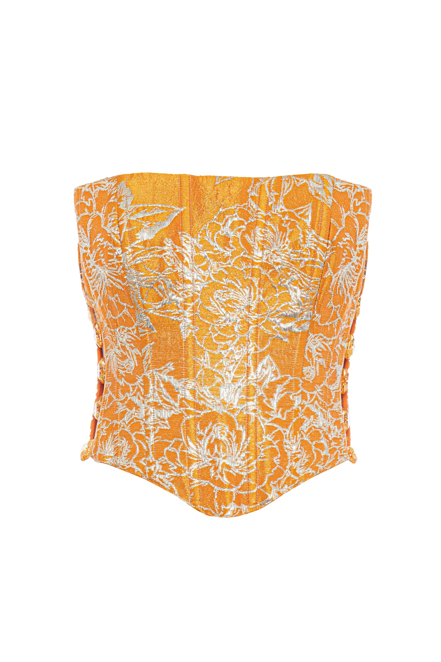 Ivry - Floral Print Strapless Corset Orange