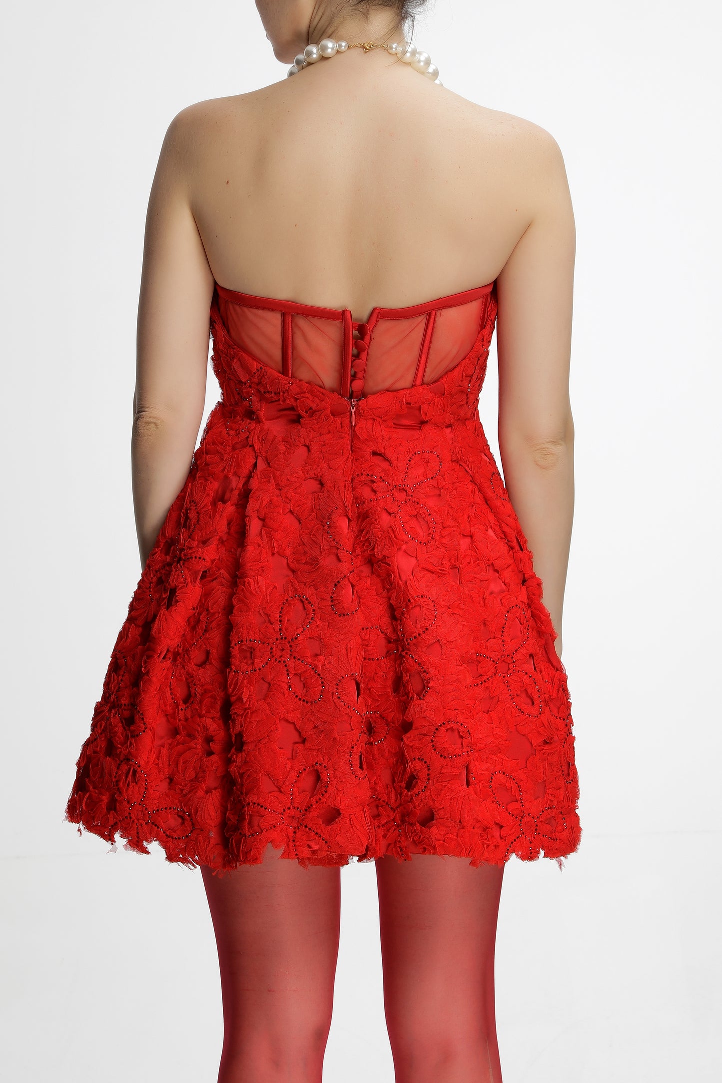 Gally - Strapless Mini Dress with Crystal Stone Tulle