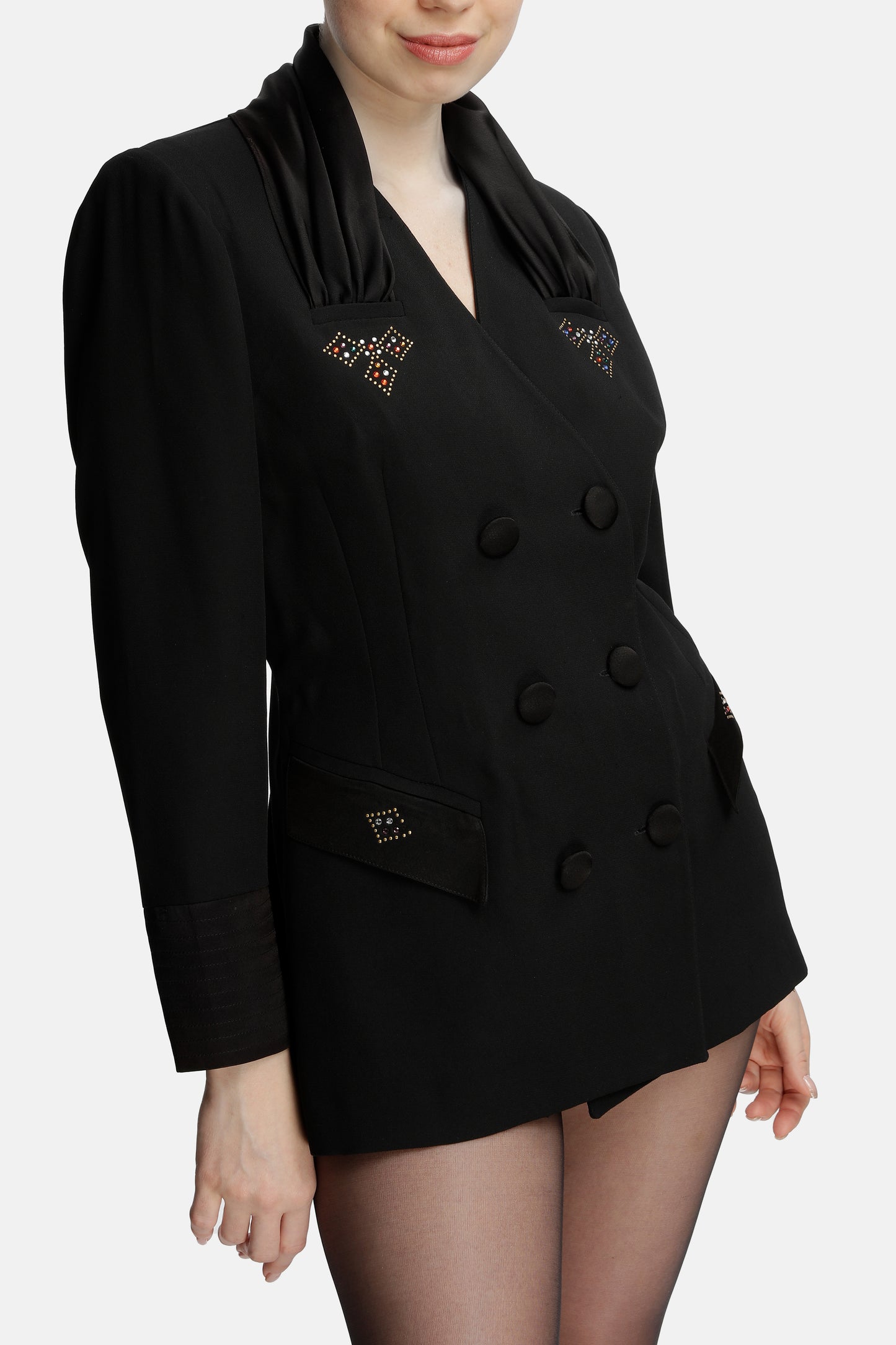 Laura - Double-breasted Satin-trimmed Crepe Blazer