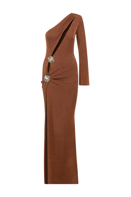 Olya - One-sleeve Embellished Stretch Maxi Dress