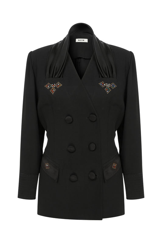 Laura - Double-breasted Satin-trimmed Crepe Blazer