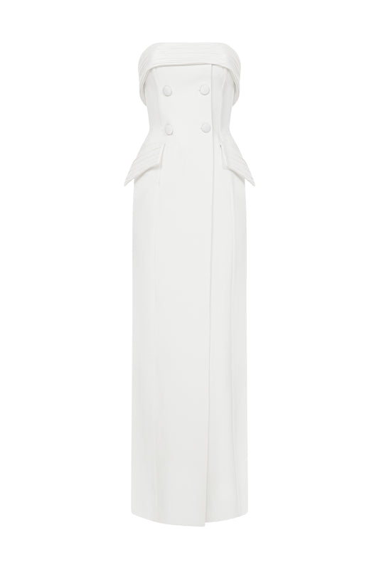 Gloria - Crepe-Taffeta Blend Long Dress with High Slit